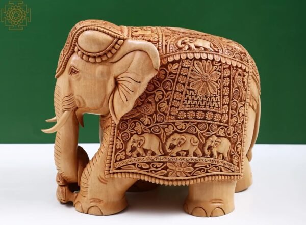 Decorative Wooden Beautiful Carved Elephant, 25.5 x 18 x 29 cm, Weight: 4 kg