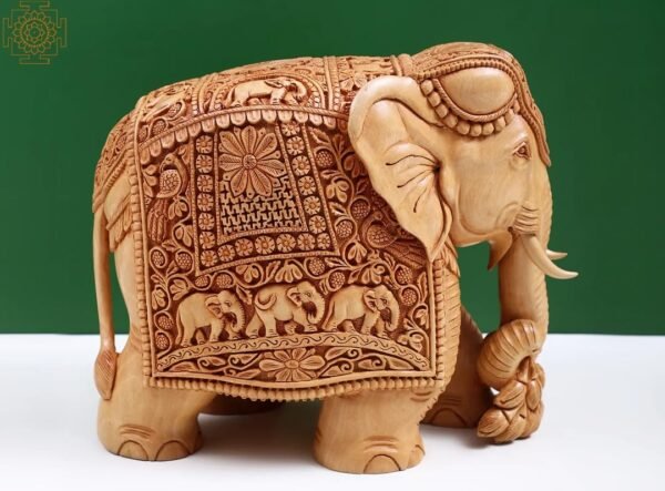 Decorative Wooden Beautiful Carved Elephant, 25.5 x 18 x 29 cm, Weight: 4 kg