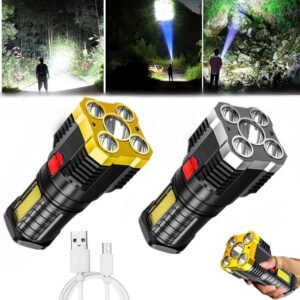 Five Nuclear Explosion 1 km Range Led 6000LM Waterproof Army Flashlight, Strong Light Rechargeable Super Bright Outdoor Multi-Function, Portable Searchlight